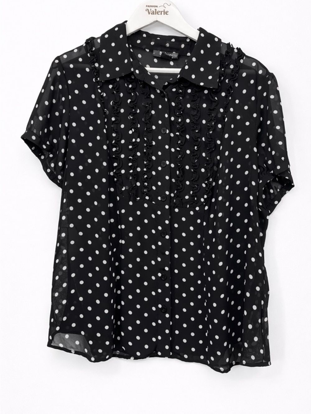 Style & Co Black Polka Dot Blouse Top Size 16W Ruffle Y2k Style Polyester